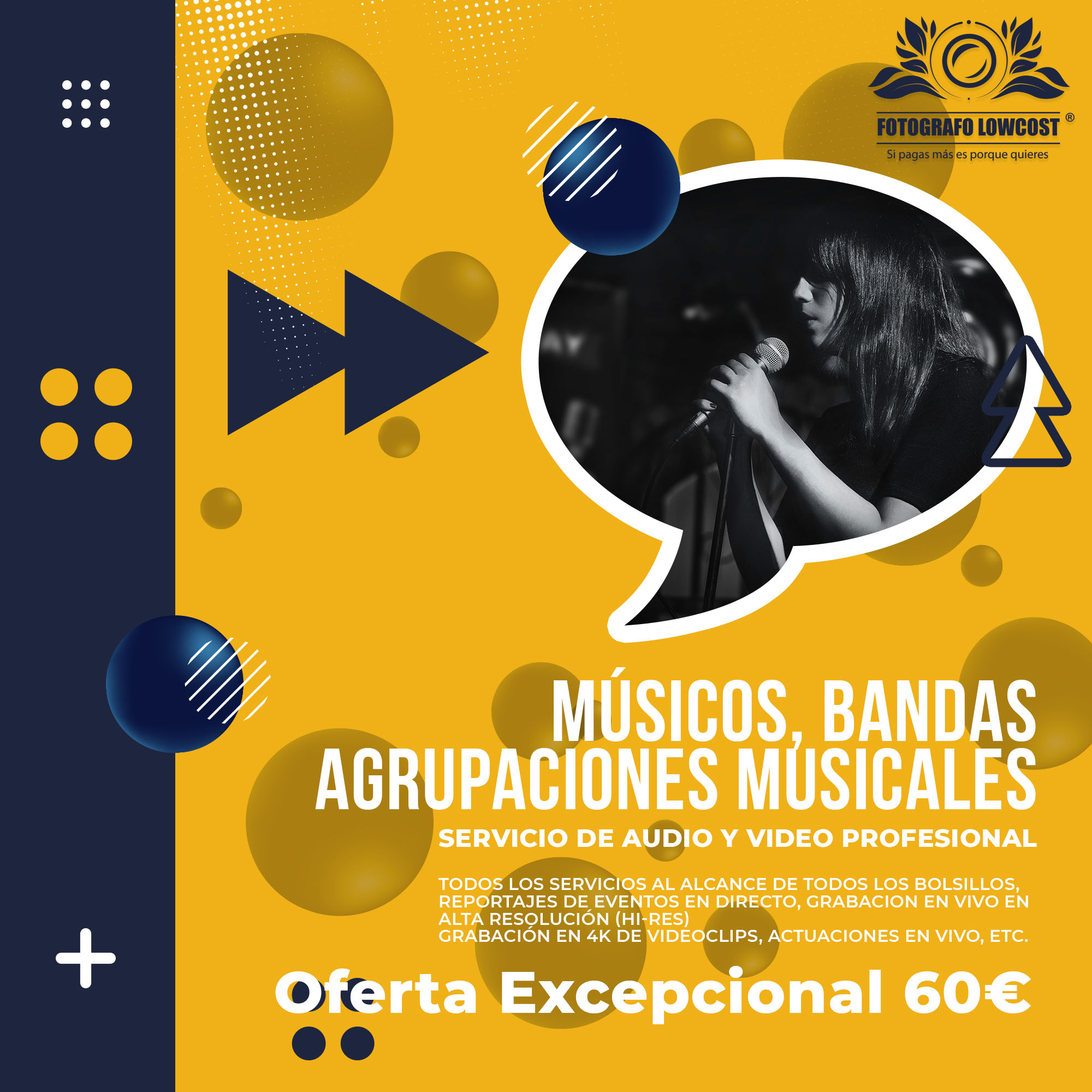 fotografo en fotografía, audio HD y servicios de Video en 4K para Músicos y artistas Cortegana 